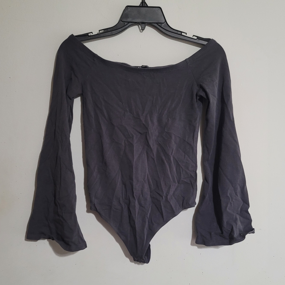 Express Charcoal Long Sleeve Bodysuit‎ Sz S